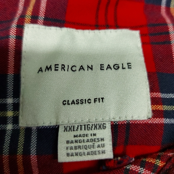 American Eagle Classic Fit Plaid Shirt  Red, Blue and White Plus Size 🚨flaw🚨 - Picture 2 of 8